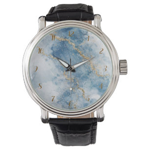 Relógio Fluxo Abstrato Elegante Brilho Azul Dourado