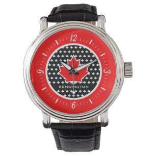 Relógio Folha de Bordo Vermelho Patriótico Canadense com T