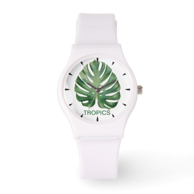 Relógio Folha de Monstera Trópicos (Frente)