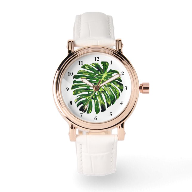Relógio Folha Tropical de Monstera (Frente)