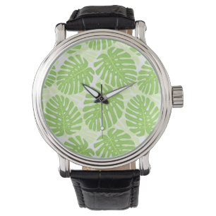 Relógio Folhas De Plantas Tropicais - Padrão De Monstera