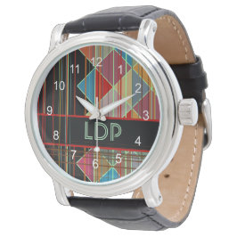 Relógio Formas de triângulo com riscas com iniciais a pret