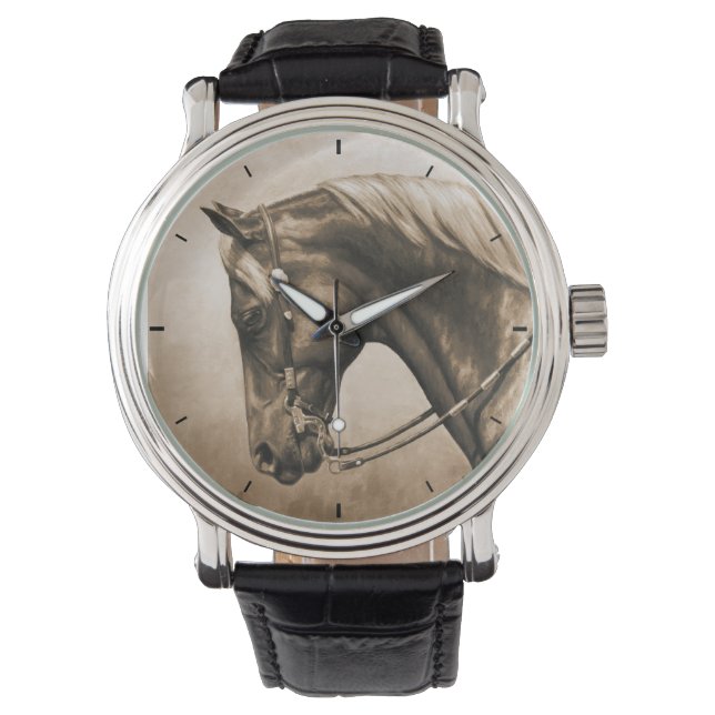 Relógio Foto antiga do Cavalo Ranzeiro Ocidental Sepia (Frente)