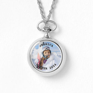 Relógio Foto da Família de Texto Curva Preta e Branca