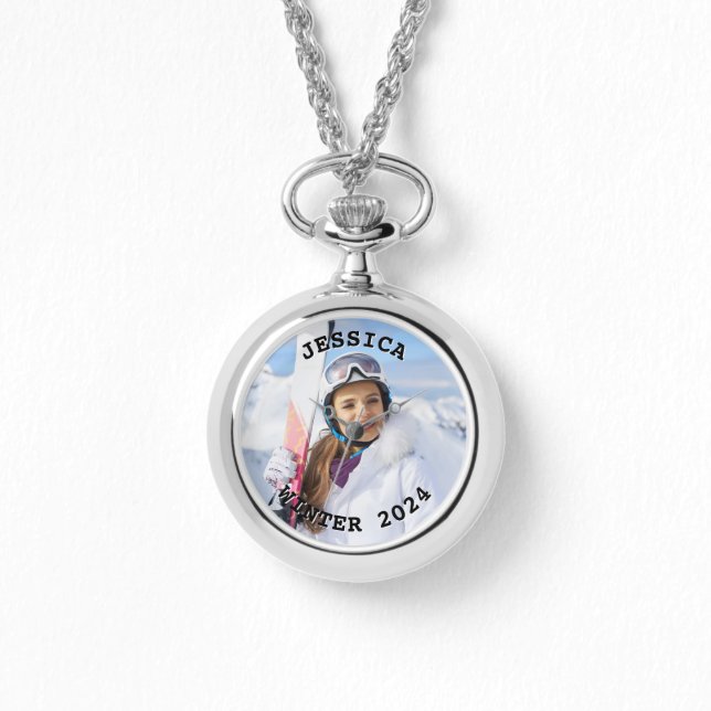 Relógio Foto da Família de Texto Curva Preta e Branca (Frente)