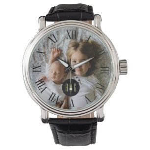 Relógio Foto da família personalizada Monograma Numeral
