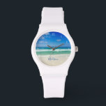 Relógio Foto da Praia Lindas Ondas Oceânicas Personalizada<br><div class="desc">Uma bela fotografia de praia tirada no destino ideal de férias de Destin,  Flórida. As maravilhosas águas verdes de Sandestin se lavam até a costa arenosa sob céus azul sereno para fazer a foto perfeita das férias.</div>