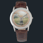 Relógio Foto do nome personalizado da madeira rustica eleg<br><div class="desc">Um presente perfeito para os avós! Este relógio moderno rústico apresenta uma foto favorita junto com o seu nome personalizado num pano de fundo de madeira marrom médio.</div>