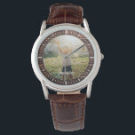 Relógio Foto do nome personalizado da madeira rustica eleg<br><div class="desc">Um presente perfeito para o melhor pai de sempre! Este relógio moderno rústico apresenta uma foto favorita junto com seu nome personalizado em um pano de fundo de madeira marrom-escuro.</div>