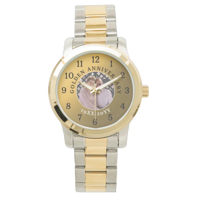 Relógio Foto Dourada do Ano de Casamento do Ouro 50 (Frente)