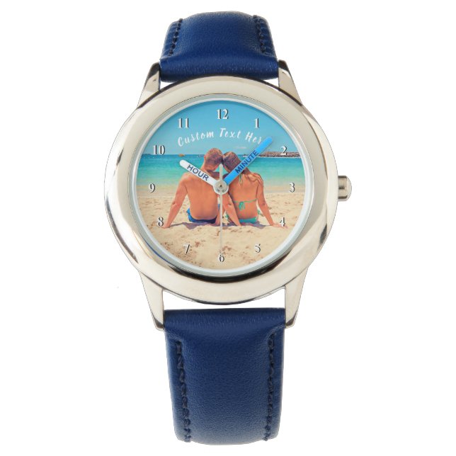 Relógio Foto e texto personalizados - seu próprio Design - (Frente)