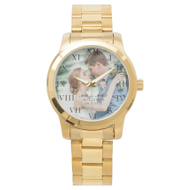 Relógio Foto Elegante Moderna Casamento de Nova Guerra (Frente)