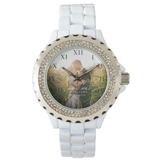 Relógio Foto Elegante Moderna Casamento de Nova Guerra (Frente)