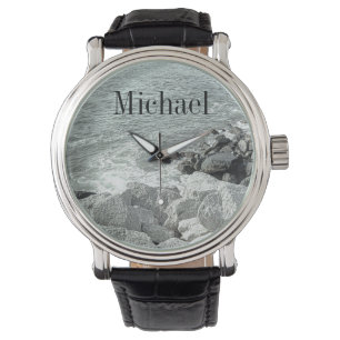 Relógio Foto em preto e branco de um nome de costa de um o