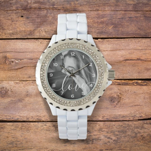 Relógio Foto personalizada de amor de script de pincel (Criador carregado)