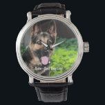 Relógio Foto personalizada do cão German shepherd, Nome do<br><div class="desc">Personalize esta manutenção com a sua fotografia de German shepherd carregada e o respectivo nome (pode também carregar qualquer fotografia e personalizar com qualquer texto). O texto diz "Melhor Cachorro Nunca" ou adiciona seu próprio texto - Nós amamos "nome do cachorro", aniversário do cachorro ou dia de passagem. Basta clicar...</div>