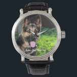 Relógio Foto personalizada do cão German shepherd, Nome do<br><div class="desc">Personalize esta manutenção com a sua fotografia de German shepherd carregada e o respectivo nome (pode também carregar qualquer fotografia e personalizar com qualquer texto). O texto diz "Melhor Cachorro Nunca" ou adiciona seu próprio texto - Nós amamos "nome do cachorro", aniversário do cachorro ou dia de passagem. Basta clicar...</div>