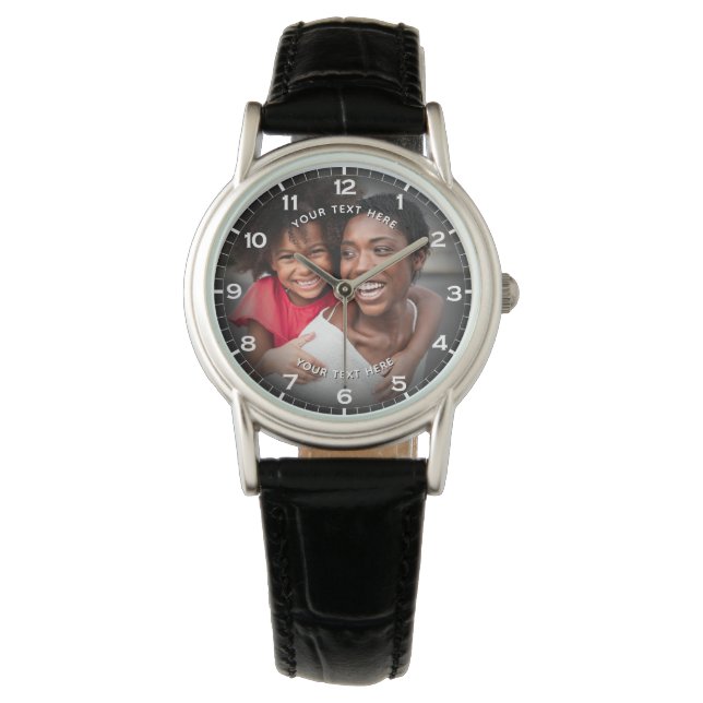 Relógio Foto Personalizada Moderna & Texto Personalizado p (Frente)