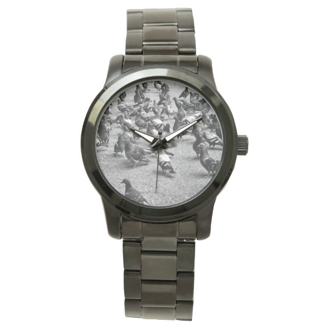 Relógio Fotografia em preto e branco de muitos pombos (Frente)