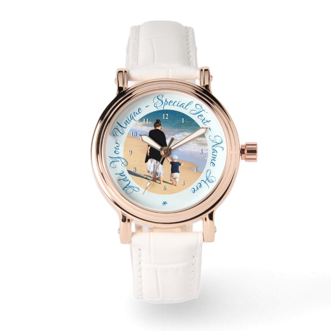 Relógio Fotografia personalizada com suas fotos e texto (Frente)