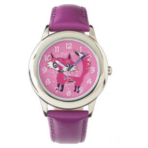 Relógio Fox bonito Funky do rosa