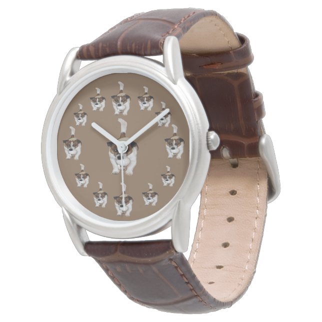 Relógio Fox Terrier Circular Patterno, Mens Brown Watch (Angular)