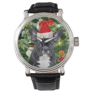 Relógio Francês Bulldog Ornamento de Árvore de Natal Snowm