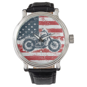 Relógio Freedom Ride: Retro Motorcycle and American Flag