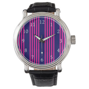 Relógio Fuchsia e padrão de cinco faixas azul marinho
