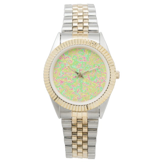 Relógio Funky Groovy Retro Bold Neon Hippie Trippy Marble (Frente)