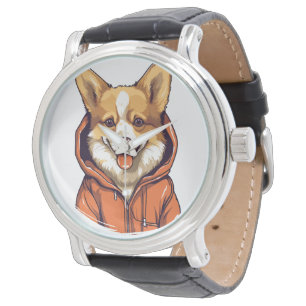 Relógio Funny Corgi Vestindo Hoodie