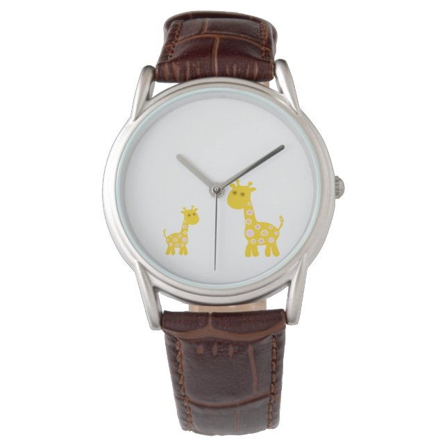 Relógio Funny Giraffe Amarelo flora padrão retro (Frente)