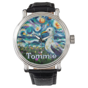 Relógio Gaivota Estilo Van Gogh Praia Personalizada