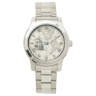 Relógio Galleon Sailing Ship ~ 1789 Western Hemisphere Map