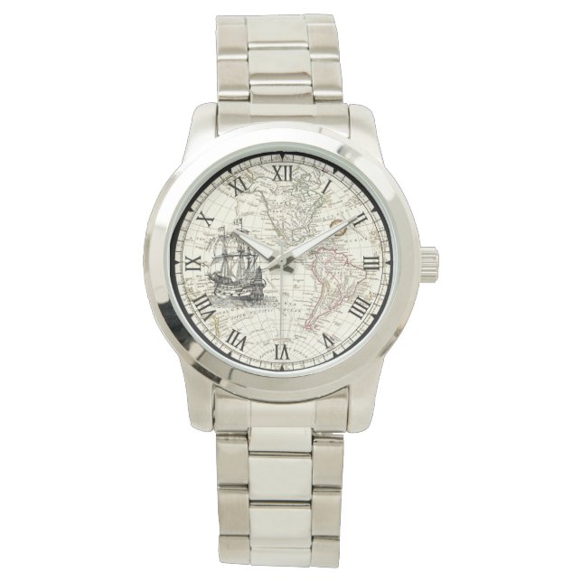 Relógio Galleon Sailing Ship ~ 1789 Western Hemisphere Map (Frente)