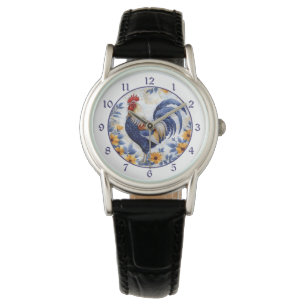 Relógio Galo Azul Floral Dourado