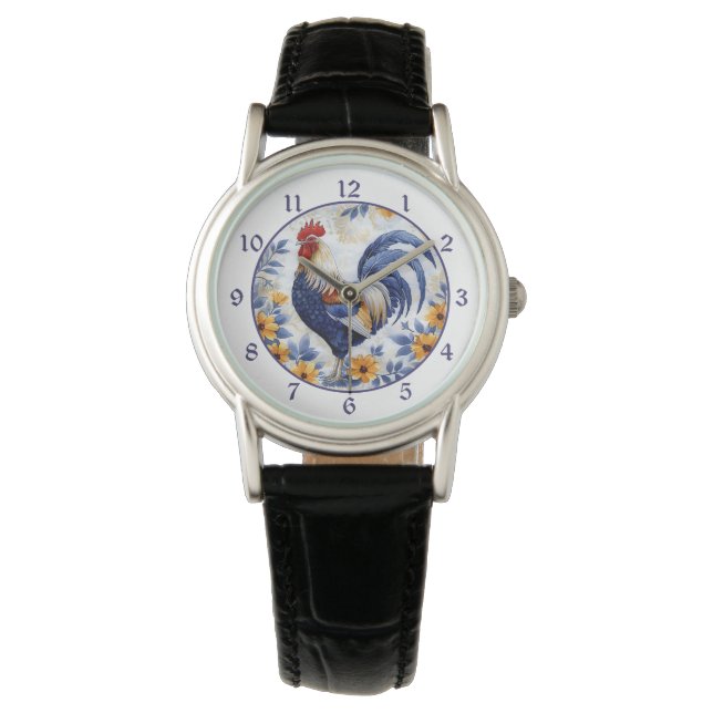 Relógio Galo Azul Floral Dourado (Frente)