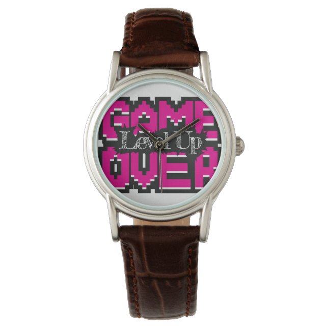 Relógio Game Over, Level Up: Mundo de Jogos Retro Pixelado (Frente)