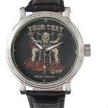 Relógio Garagem de Compro de motocicleta personalizada Bik<br><div class="desc">Personalizado Biker Skeleton Compro Garage design,  com motocicleta emblemática montando um bober personalizado. Personalize com seu nome ou texto personalizado.</div>