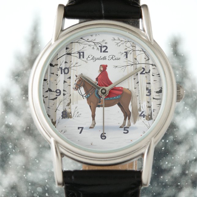 Relógio Garota Cavalo Natal Alegre e Brilhante (Send enchanting holiday wishes with this magical Christmas design!
)