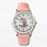 Relógio Garota Floral Rosa-Rosa Cinzenta Cinzenta Unicóric<br><div class="desc">O Relógio de Meninas Cinzentas Cinzentas Florais Personalizadas de Nome Rapariga Rosa Unicorn apresenta um unicórnio fofo com estrelas,  corações e flores. Personalizado com seu nome. Presentes perfeitos para as raparigas no aniversário,  Natal,  feriados e muito mais. Elaborado por ©Evco Studio www.zazzle.com/store/evcostudio</div>