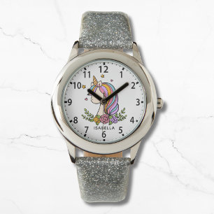 Relógio Garota Floral Rosa-Rosa Cinzenta Cinzenta Unicóric