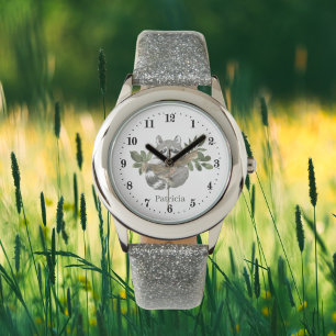 Relógio garotas bonitas amantes de raccoon adicionam nome