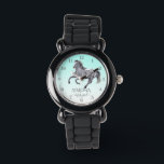 Relógio Garotas de pônei com retrato de cavalo assistem cr<br><div class="desc">Retrato de cavalos,  pônei,  relógio de cavalo para crianças galopando appaloosa cinza de prata turquesa ombre,  belo presente personalizado para amantes de cavalos.</div>