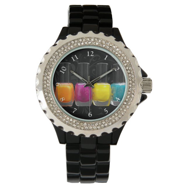 Relógio Garrafas Poloneses Coloridas, Salão-unhas (Frente)