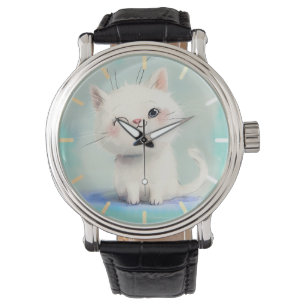 Relógio Gatinho Branco Bonito