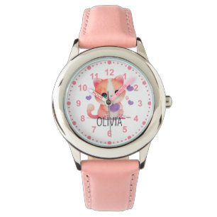 Relógio Gatinho Fofo Kitty Gato Rosa Nome Personalizado