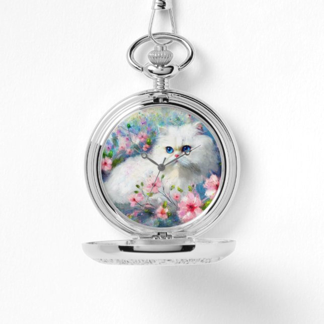 Relógio Gatinhos Persa Brancos Olhos Azuis de Gatinho Azul (Frente)