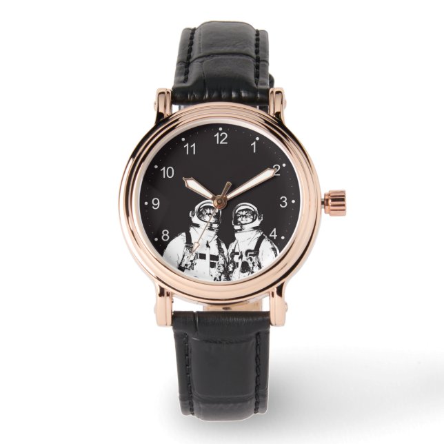 Relógio Gato astronauta preto e branco (Frente)