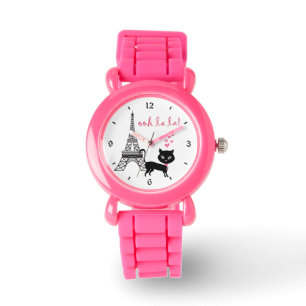 Relógio Gato bonito e Torre Eiffel Paris, França Ooh La L